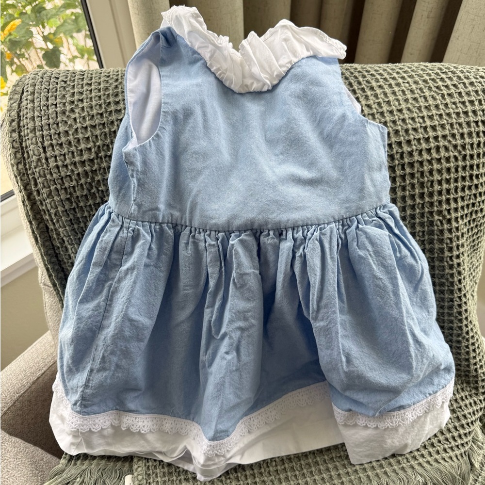 Tahari Blue and White Dress with Ruffles
